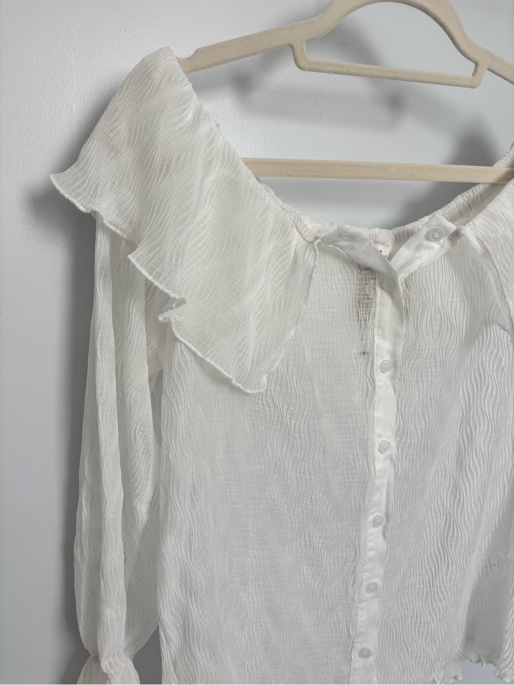 SAS Off-Shoulder White Ruffle Button-Down Blouse - Picture 2 of 4
